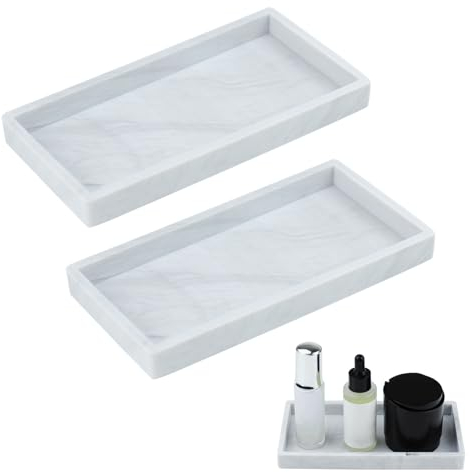 SHBAOCH Bathroom Tray, 2 Pack Durable Silicone Trays Waterproof Multifunctional Organiser Tray for Worktop, Kitchen Sink, Washbasin, Perfume Soap Towel Bathroom Accessories (White)