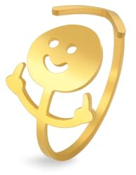 Dreamtimes Smiley Face Figurine Sign Language Anneaux pour femmes hommes Bague réglable avec ouverture en acier inoxydable doigt moyen Stickman Couple Anneaux (L'or)