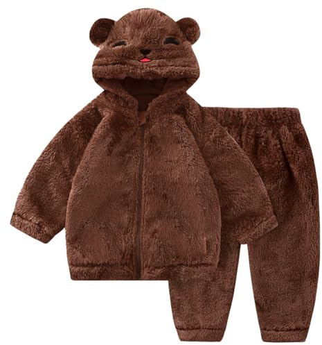 JiAmy Chaqueta de forro polar para bebé con capucha, cierre de cremallera, ropa de bebé para bebés, abrigo de invierno con orejas y capucha, felpa mullida, para niños y niñas, ropa de 2 piezas de 2 a
