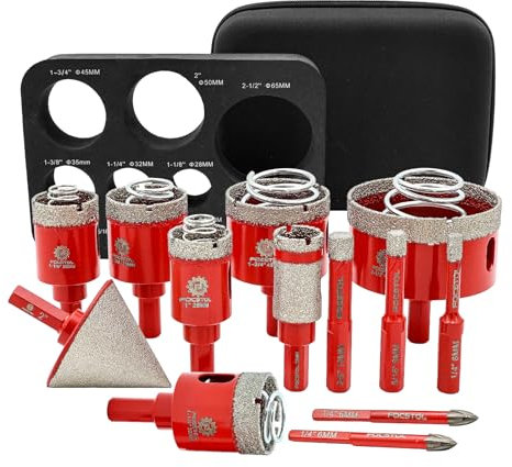 FOCSTOL Juego de brocas y sierras perforadoras de diamante para azulejos, porcelana, cerámica, mármol (6/8/10/25/28/32/35/45/65 mm + broca de bisel 50 mm)