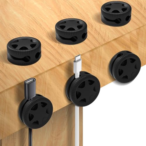 shinfly 6-Pack Cable Clips – Black Desk Cable Organizer with Dual Grooves, Self-Adhesive Wire Holder for USB Charging Cable, Earphone Cable
