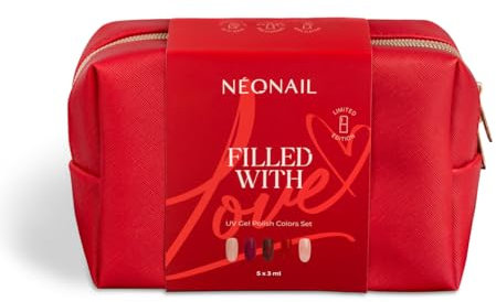 NÉONAIL UV Nagellack Set - Filled With love - Maniküre Set - Nagellack -Gel Nägel Set - Gel Nail Polish - NÉONAIL Farben 5x3ml - Kosmetiktasche