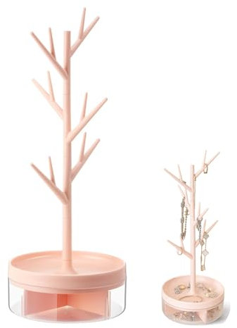 Albero Organizzatore a Torre Appeso, Hanging Organizer, Rosa Portagioie a Corna, Portagioie con Base Girevole, Scatola da Esposizione in Plastica, Può Essere Utilizzato per Esporre Braccialetti