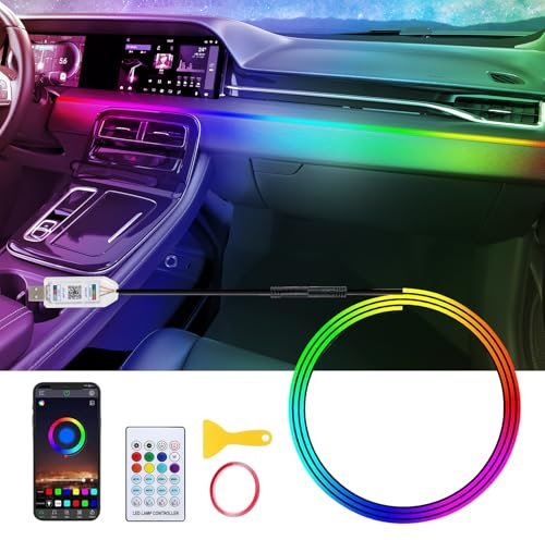 NEOVSUNY Acryl Auto LED Innenbeleuchtung, RGB Ambientebeleuhtung Auto Strip 110cm 146LEDs mit 219 Szenen-Optionen,APP-Steuerung mit Fernbedienung, USB-Port A uto innenraumbeleuchtung für Geschenke