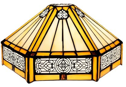 BOTOWI Tiffany Lampenschirm Ersatz 12X10X6 Zoll Buntglas Mission Lampenschirm Nur 1-5/8-Zoll Fitter Öffnung, Vintage Gelb Sechseck Lichtabdeckung für gewölbte Stehleuchte Torchiere Lampe