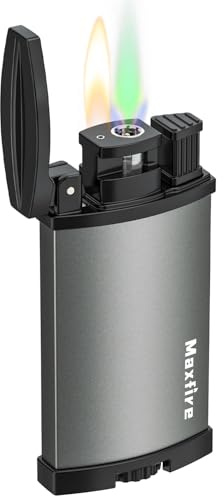 Maxfire Accendino a doppia fiamma – Accendino antivento regolabile con fiamma morbida e fiamma morbida, accendino butano ricaricabile, regalo per collezione, candele, barbecue, cucina, campeggio