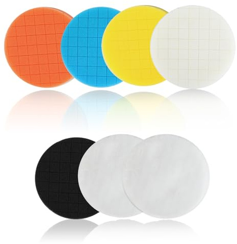 Kievano Tamponi Lucidanti 125mm – Set da 7 Pezzi con Microfibra e Spugna – Durezza Differenziata – Tampone per Lucidatrice Rotorbitale, Avvitatore e Levigatrice – Per Cere, Lucidatura e Sigillatura