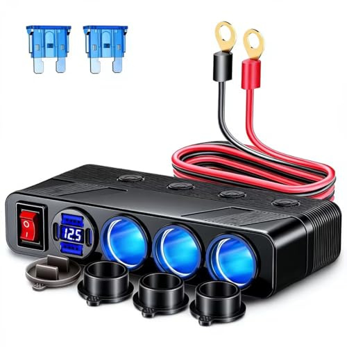 VAYALT Distribuidor de encendedor de cigarrillos 7 en 1, actualización 2026: enchufe de 180 W 12 V, adaptador de encendedor de cigarrillos con 36 W PD+QC 3.0 USB carga rápida, para caravanas, iPad