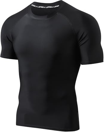 LAFROI Men's UPF 50+ BJJ Rash Guard Sun Protection Swim Shirt Short Sleeve