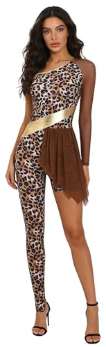 Yruioon Dam gymnastikdräkt glitter gymnastikdräkt leopard tryck helkropp trikådräkt långärmad gymnastik leotard konkurrens danskostym