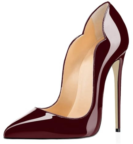 EDEFS Women Pumps Slip On Pointed Toe Flower Heels Stiletto High Heel 3.5 Inches Patent Leather for Party Weddings Gala Borgogna EU38
