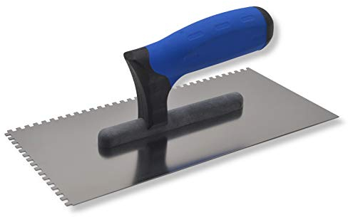 DEWEPRO® Truelle crantée - platoir Dentelle - Truelle lisseuse crantée - Acier Inoxydable 270 x 130 mm - Denture : 4x4 mm - Manche de Haute Qualité à 2 Composants