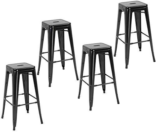 HOMCOM Conjunto de 4 Taburetes de Bar Estilo Industrial Apilables y con Reposapiés Aptos para Interiores y Exteriores 43x43x76 cm Carga hasta 120kg Negro