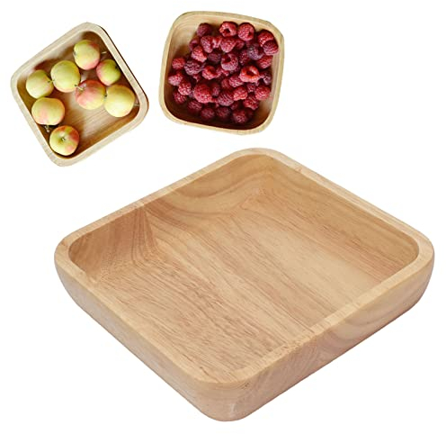 Cuenco de madera para servir ensalada, cuenco cuadrado de madera para servir, cuenco de galletas con nueces para ensalada, fruta, postre, cereal, (21cm)