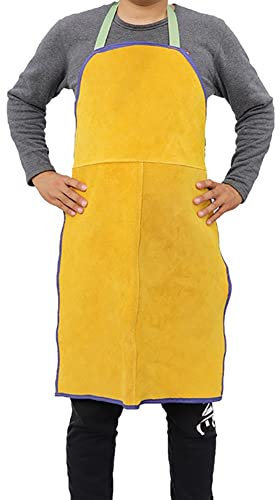 Tablier de soudage Tabliers en Cuir de Vachette, Tablier de Travail résistant à la Chaleur et Ignifuge, for Le Forgeron, Le Soudeur, Le Travail du Bois (Color : Yellow, Size : 60x90cm)