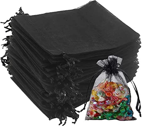 100Pcs Black Organza Gift Bags, 10x12cm Mesh Jewelry Pouches, Jewelry Gift Bags, Wedding Favor Bags with Drawstring for Wedding Christmas Birthday Anniversary(Black)