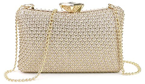 NICOLE & DORIS Damen Abendtasche Clutch Handtaschen Elegant Umhängetasche Kleine Kettentasche Glitzer Tasche für Hochzeit Party Freizeit Gold