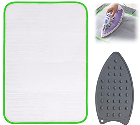 1 piece of silicone ironing rest mat, with 1 piece of ironing heat insulation mat, iron rest mat, portable ironing mat, thermal safety protection Grey