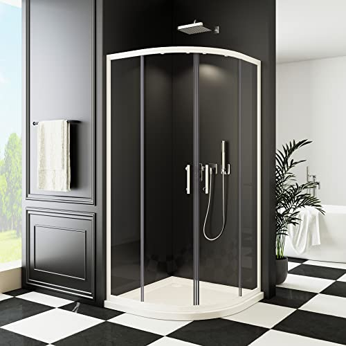 Duschkabine 90x90cm Runddusche Viertelkreis dusche Schiebetür Weiß Doppel Eckeinstieg Duschtür Duschabtrennung Eckdusche 6mm ESG Sicherheisklarglas NANO Beschichtet Höhe 185cm