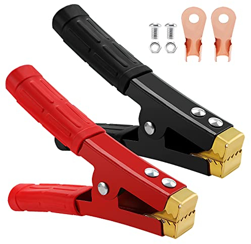 VooGenzek 2 Stück 1000A Krokodilklemmen, Autobatterie Krokodilklemmen, Pure Kupfer Isolierte Batterieklemmen, für Autobatterien Starthilfekabel (152mm, Rot + Schwarz)