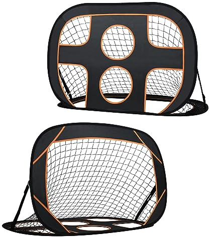 NAIZY 2-in-1 Fussballtor für Garten Kinder 121x80x80cm Faltbar Draußen Fußballtor Multifunktional inkl. Pop-Up Torwand mit 6 Loch, Fußball Tor mit Tragetasche für Fußballtraining Spielen