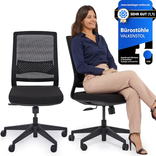 VALKENSTOL M2 Bürostuhl Ergonomisch ohne Armlehne und ohne Kopfstütze für maximale Bewegungsfreiheit - bequemer Schreibtischstuhl für Büro und Home Office