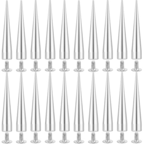 GORGECRAFT 30 Sets 2 Größen 20mm 40mm Spike-Nieten Silberkegel Punk-Rundspikes Nieten Große Schraubnieten Zum Anschrauben Konische Lange Metallspikes Für Heimwerker Bastelarbeiten Kleidung Jacken
