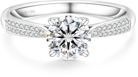 KRKC&CO Verlobungsring Damen Moissanite Ringe, 1 Karat Diamant Solitärring, VVS1 D Farbe, 925 Silber Weißgold Trauring Eheringe, Verlobung Verlöbnis Hochzeit Jubiläum Geschenk für Frauen, 57 (18,1)