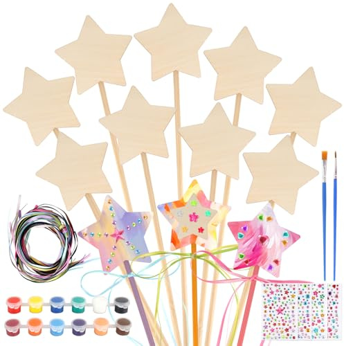 JIANGZHIB Pack of 12 Magic Wand Craft Set for Children's Birthday, DIY Princess Wooden Craft for Fairies Party, Gift for Girls
