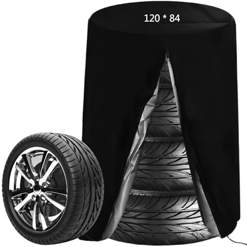 Asfrode Housse de pneu universelle Ø 82 cm x H 120 cm pour 4, housse de protection de pneu de voiture avec fermeture éclair et cordon de serrage, sac à pneus étanche, grandes poches de pneus (120 x 84