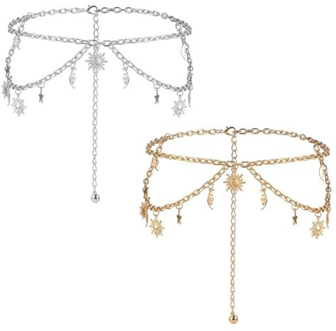 2 PCS Gold Waist Chain,Silver Belt Chain,Waist Chain Gold,