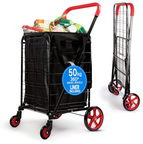 Serenelife Carro de la Compra Plegable, Supermercado, con Forro Extraible, Portatil, Soporta hasta 50kgs, Ligero