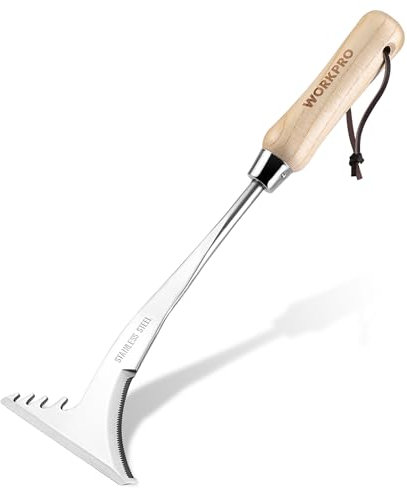 WORKPRO Estirpatore Erbacce Manuale – Raschietto per Fughe da 34 cm con Manico in Legno, Estirpatore Erbacce con Lama Seghettata, Sarchiatore per Erbacce da Giardino