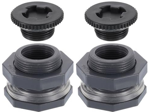 sourcing map 2 piezas de mamparo con enchufe, conector de tanque de agua NPT de 1 pulgada para adaptador de manguera de jardín, tanque de agua, acuarios, color gris