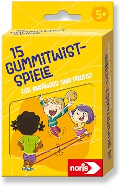 noris 606092104-15 Gummitwist-Spiele für Kinder ab 5 Jahre - Set aus Buntem Hüpfgummi und Spiel-Anleitungen in Blechdose für 3 Spieler, Outdoor-Spielzeug für Anfänger und kleine Profis