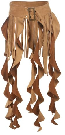 UERSJWYSO Gonna con Cintura Lunga con Volant e Nappe Per Donna Regolabile Alla Moda con Frange per Feste di Ballo e Rave,Marrone,S