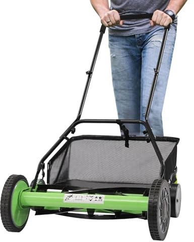PSUFURV Push Mower, Manual Lawn Mower with Collection Bag 9 Levels Adjustable Reel Lawn Mowers for Villas Parks Gardens - 20 Inch Cutting Width (Green, Black)