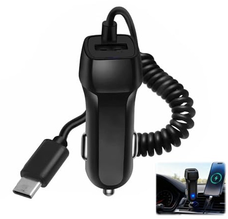 1M Carica Batteria per Auto Cellulare, Cavo di Ricarica Auto Universale USB Tipo-C, Caricatore da Auto a 2 Porte, Compatibile per 16, 16e, 15, 15 Pro e Pro Max, Cavo Dati 3.1A, Nero
