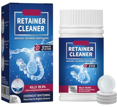 Mnozreo Compresse detergenti per stecca dentale,Detergente per ritegno dentale,100 unità,Fresh mantiene i fermi puliti, allineatori e paradenti