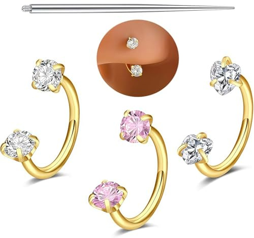 Velvoria Juego de 3 Aros para Nariz en Forma de Herradura, 18G Acero Quirúrgico, Aros para Nariz de Mujer, Semi-Criollas, Aro de Daith y Tragus, Joyería de Piercing Helix, Aro de Septum con Doble