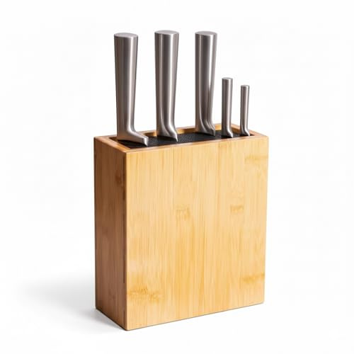 Bloque para Cuchillos Relaxdays sin Cuchillos, bambú, Inserto de cerdas, 26 x 23 x 11,5 cm, Natural/Negro