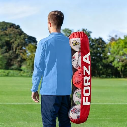 FORZA Tube Ball Bag | Holds Up to 5 Size 5 Footballs - Lightweight Nylon & Mesh Ball Carry Bag - Adjustable Shoulder Strap & Drawcord Closure - Multiple Colours