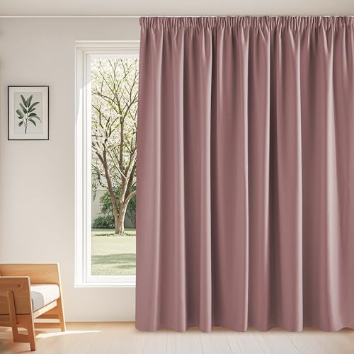 PONY DANCE Wohnzimmer Vorhang mit Kräuselband für Schiene 1er Set H 245 x B 300 cm Verdunkelungsvorhang Thermogardine Hitzeschutz Extra Breie Gardinen Blickdicht Thermal Curtain, Altrosa