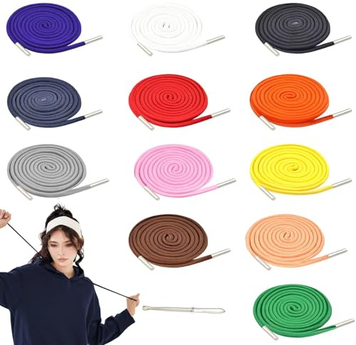 HECHKJ Cordón para Sudadera 140 cm, 12 Piezas Cordón para Pantalones de Correr, Cordones para Sudadera Capucha con Enhebrador de Agujas, Universal, 12 Colores, para Sudaderas, Bolsos, Pantalones