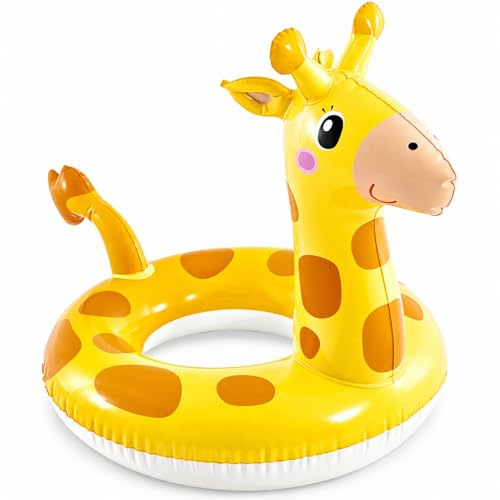 AURALIN Simring giraff uppblåsbart baddäck djurdesign, premium vattenfåtölj, simö för sommar, strandsemester och poolfest, kompakt och robust, 58 cm (22,8 tum)