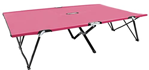 Fisinber Tumbona doble plegable rosa, cama de camping estable para 2 personas, capacidad de carga de hasta 240 kg, cama plegable de acero y poliéster 600D, 194 x 124 x 44 cm, para exteriores y viajes