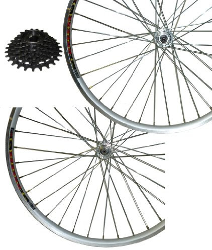 26 par bicicleta Q/R rueda libre doble pelada ruedas W/6Spd plata