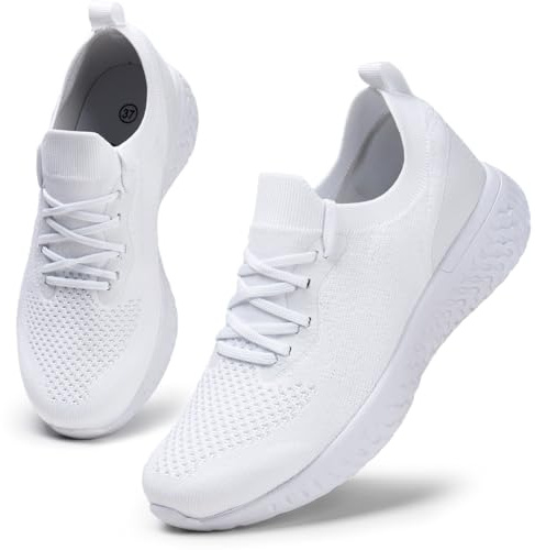 HKR Basket Femme Chaussures Confortable de Sport et Marche Running Legere Facile à Enfiler Tennis pour Lacets Chaussure Casual Fitness Slip on Travail Sneakers Blanc 38 EU