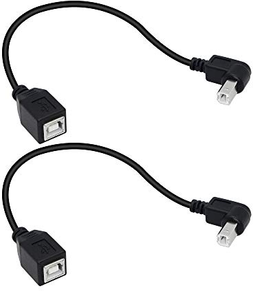 SinLoon USB 2.0 Type-B Printer Cable, 2-Pack USB B Female to Type B Male (90 Degree Down) Printer Short Extension Cable for Scanner, Mobile HDD and More (Down 2)