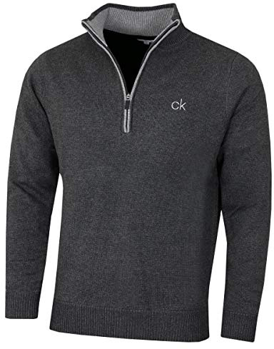 Calvin Klein Mens Lined Chunky Half Zip Sweater - Charcoal Marl/Light Grey - M